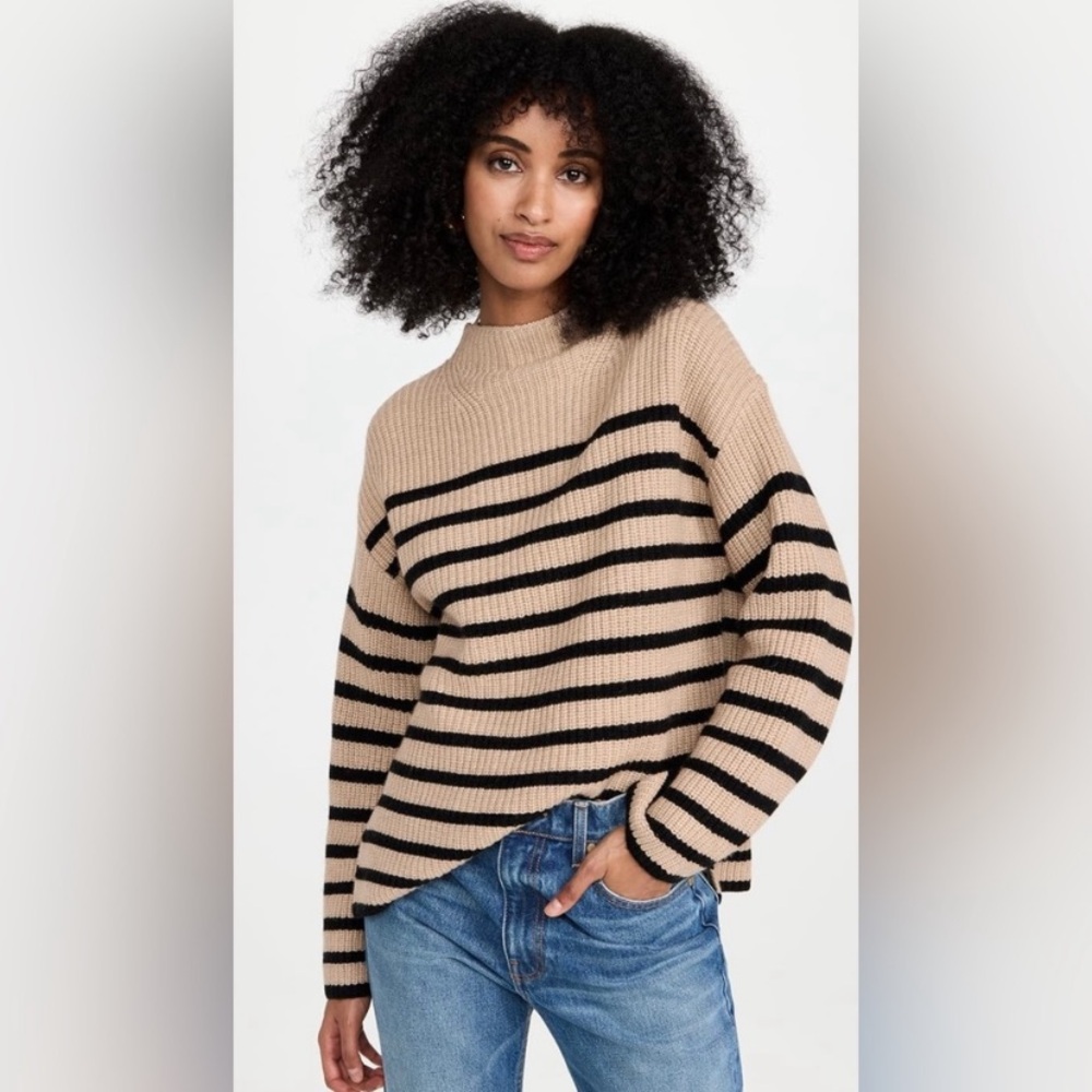 Rails Claudia Wool Cashmere Striped Camel and Ebony Sweater | Size S